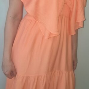 (Novo) Vestido Longo Pêssego com Babados (Tam.M - única peça)